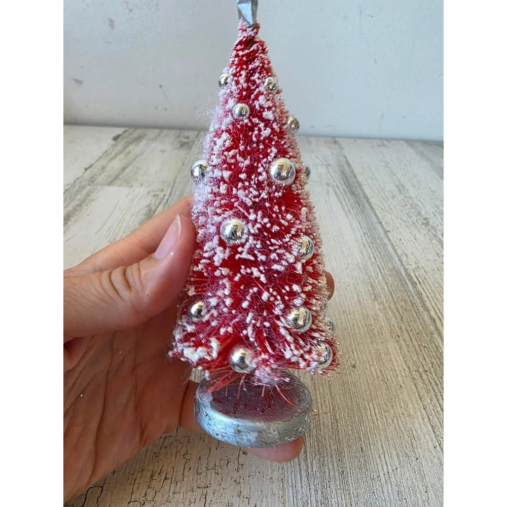 Radko shiny brite bottle brush red tree star silver
